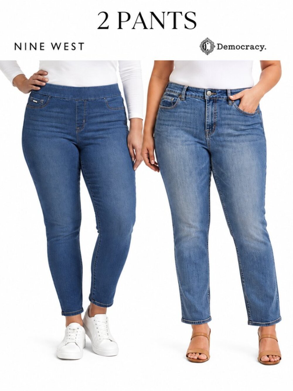 Nine West Heidi Pull-On Skinny & Democracy StraightLeg Jeans Bundle Size 12 Blue